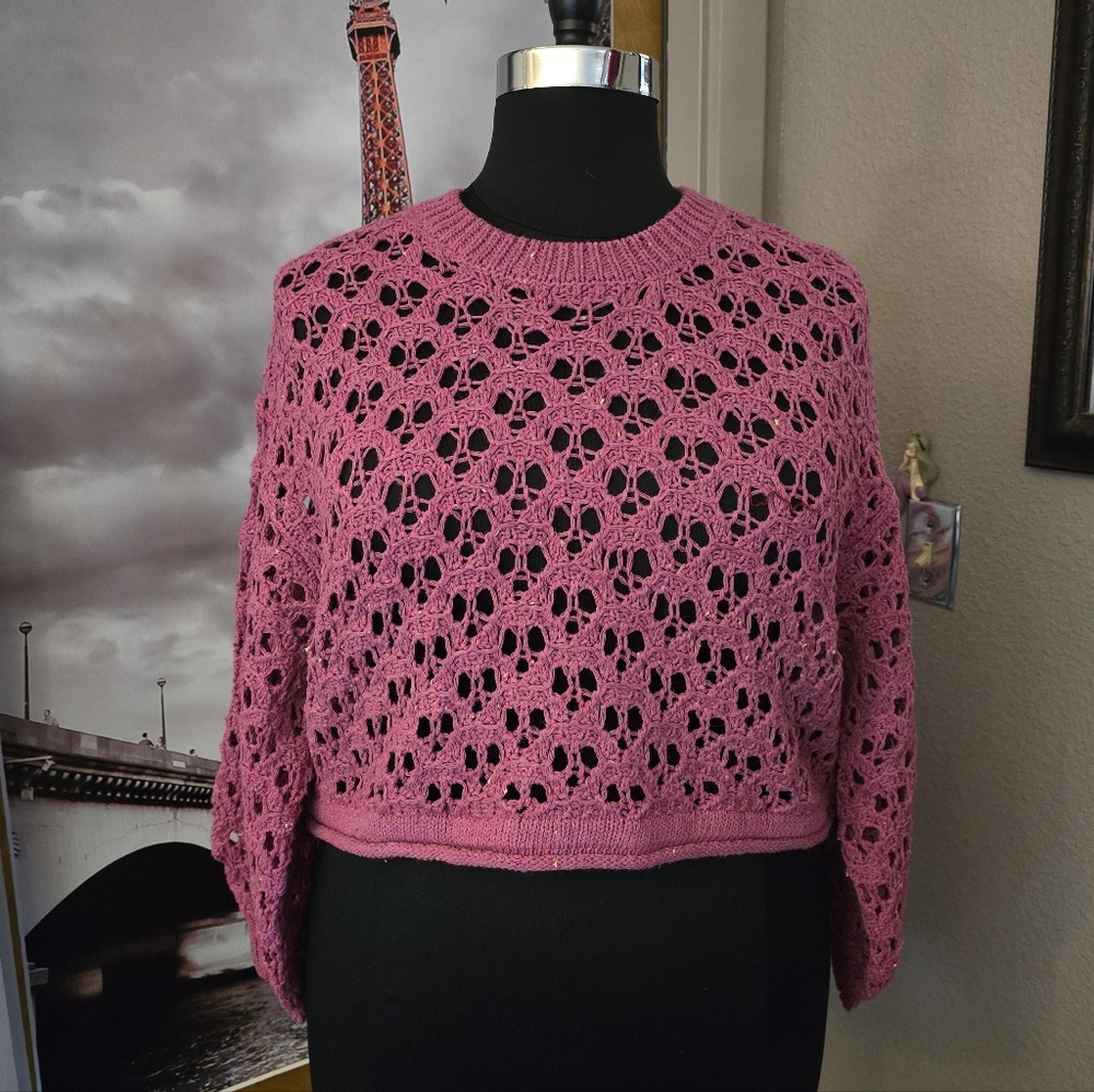 #0453 S/M PINK(Plum)Speckled SWEATER ZENANA 26ptp 19-23Long 80 Acrylic/20Poly